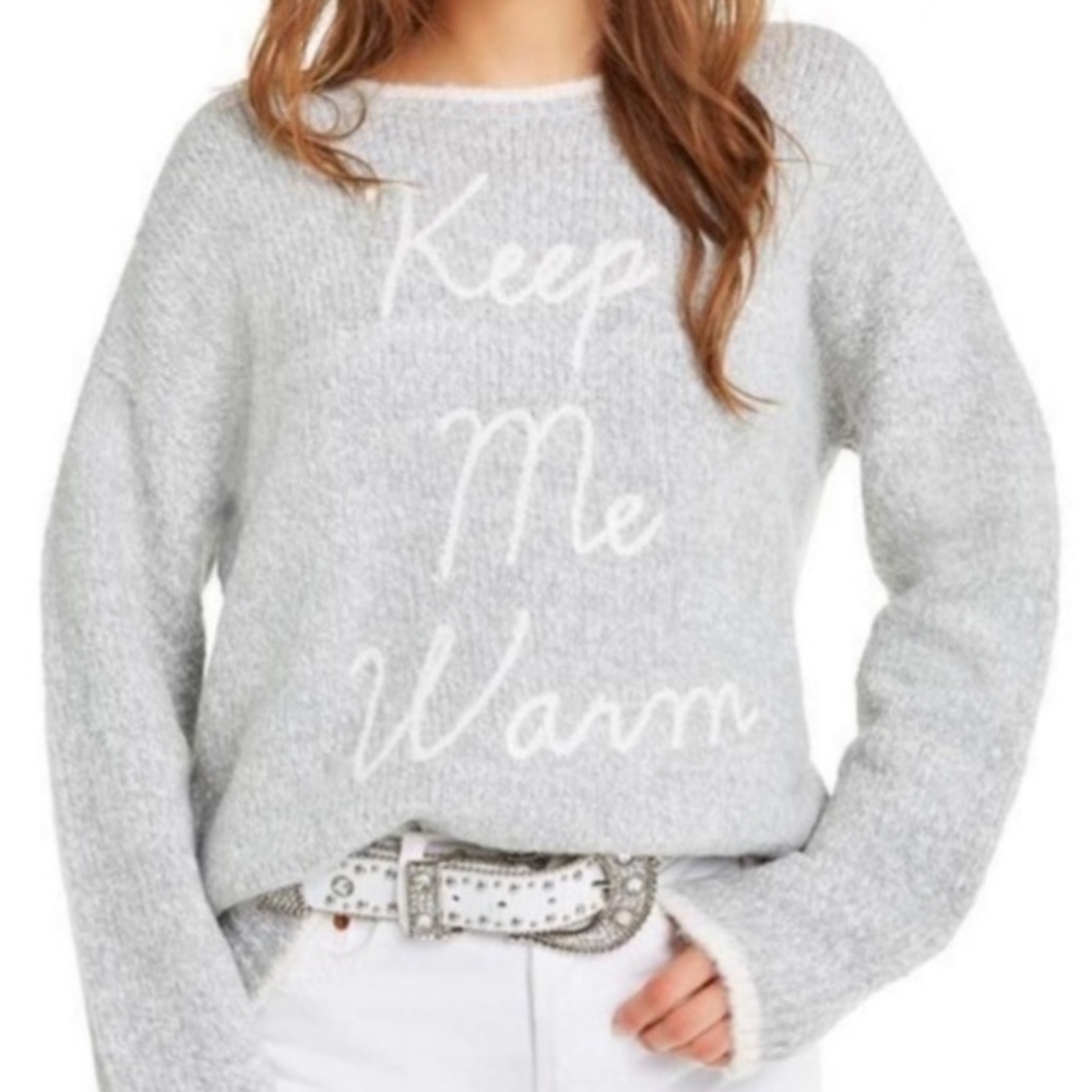 Cream and grey knitted sweater. Oversized fit